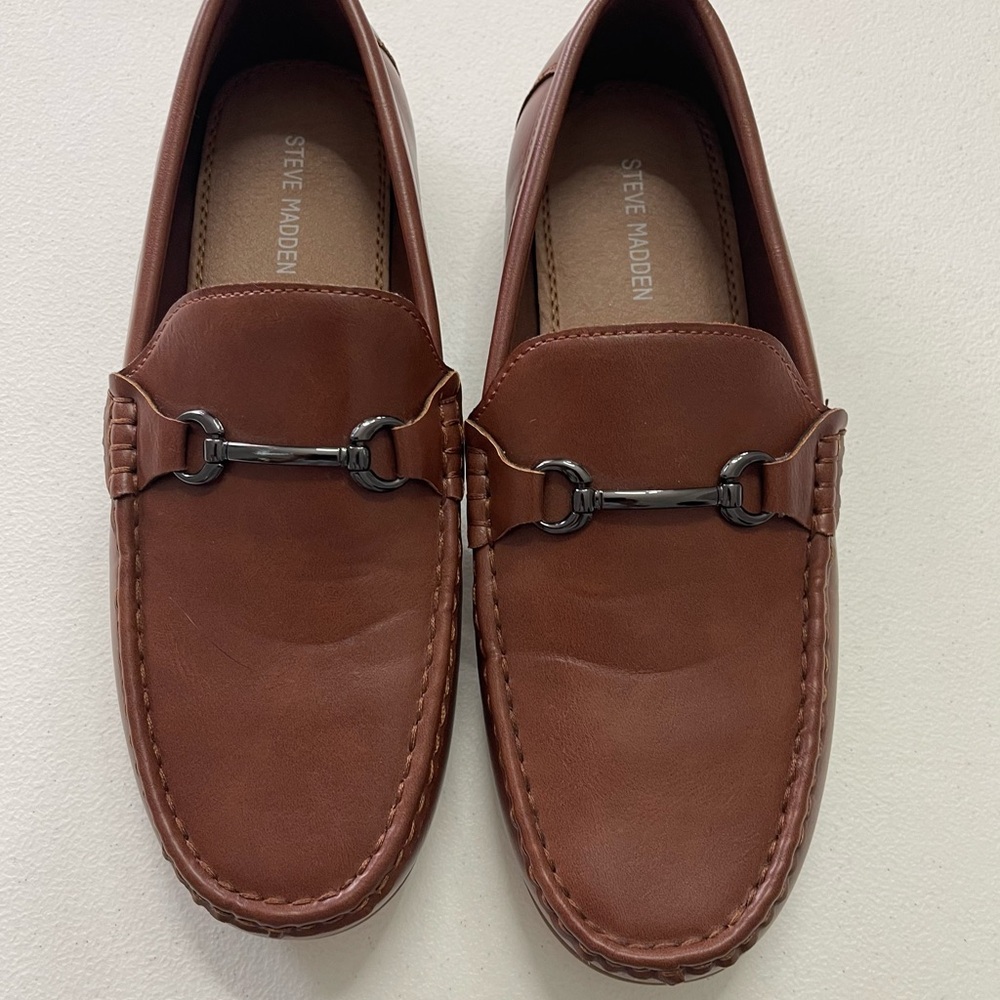 Steve Madden Men's Brown Loafers size 7 cognac brown vegan‎ horsebit work preppy - Picture 2 of 7